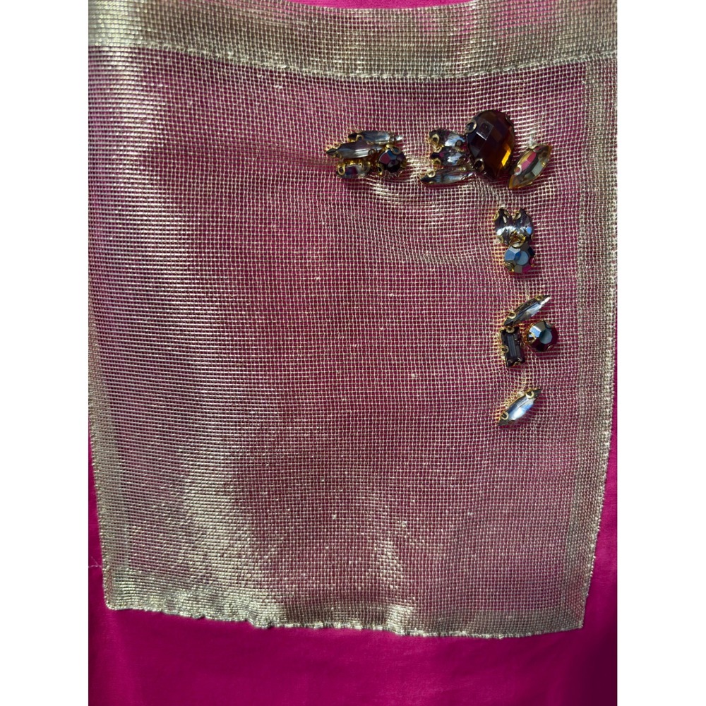 Jeanne D'Arc Tunic Top Women 40 Fuchsia Pink New Embellished‎ Mesh Pocket Italy - Picture 3 of 4